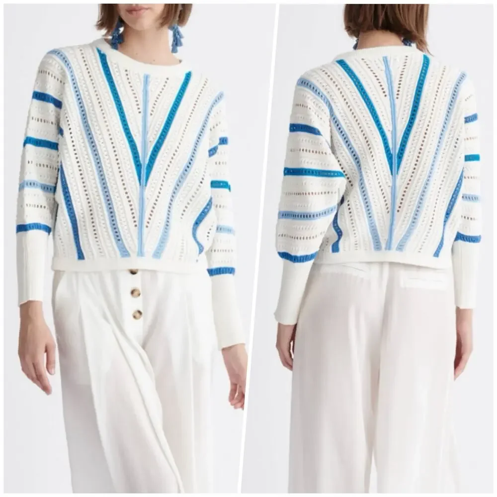 Paisie | Women | Pointelle Knit Multi Stripe Dolman Sleeve Sweater Top | Size XL